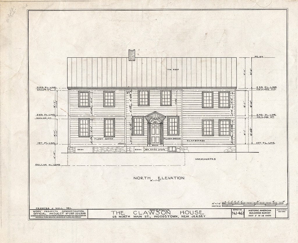 Blueprint HABS NJ,17-WOOTO,1- (Sheet 5 of 18) - Clawson House, 68 North Main Street, Woodstown, Salem County, NJ