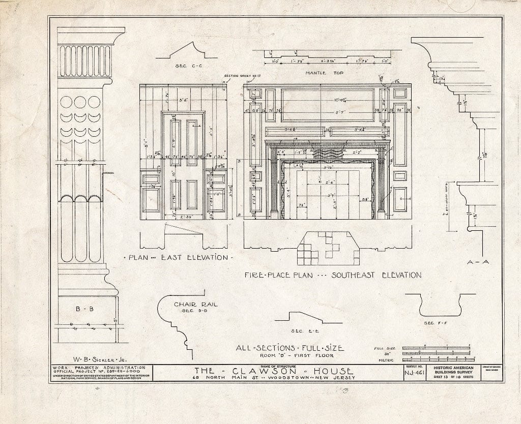 Blueprint HABS NJ,17-WOOTO,1- (Sheet 13 of 18) - Clawson House, 68 North Main Street, Woodstown, Salem County, NJ