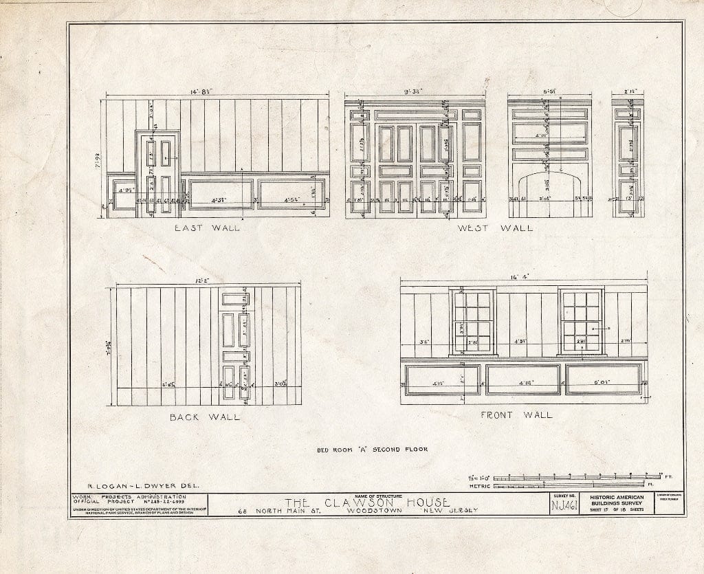 Blueprint HABS NJ,17-WOOTO,1- (Sheet 15 of 18) - Clawson House, 68 North Main Street, Woodstown, Salem County, NJ
