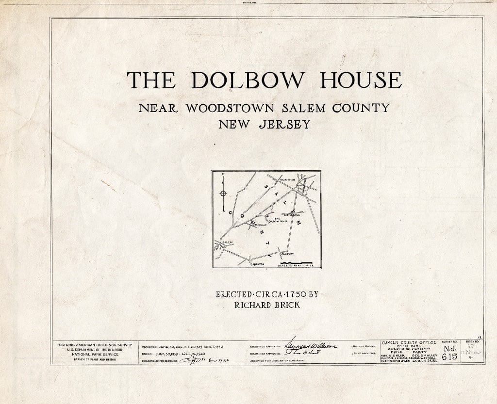 Blueprint HABS NJ,17-WOOTO.V,4- (Sheet 0 of 19) - Dolbow House, Compromise Road, Woodstown, Salem County, NJ