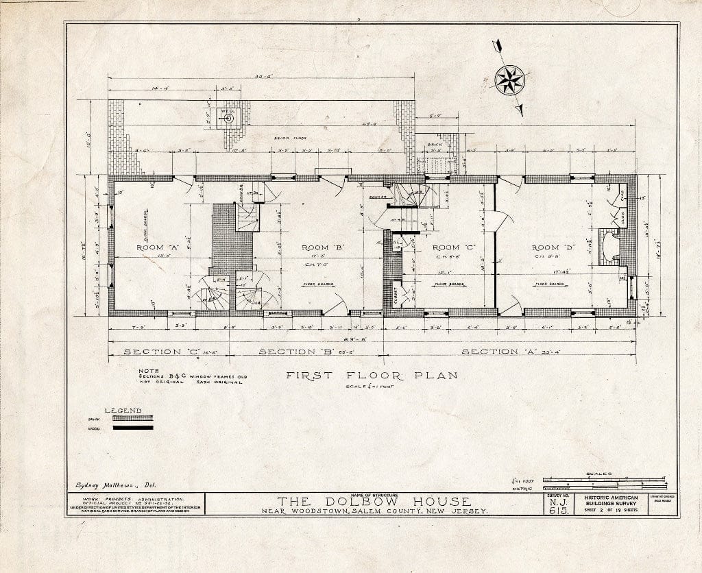 Blueprint HABS NJ,17-WOOTO.V,4- (Sheet 2 of 19) - Dolbow House, Compromise Road, Woodstown, Salem County, NJ