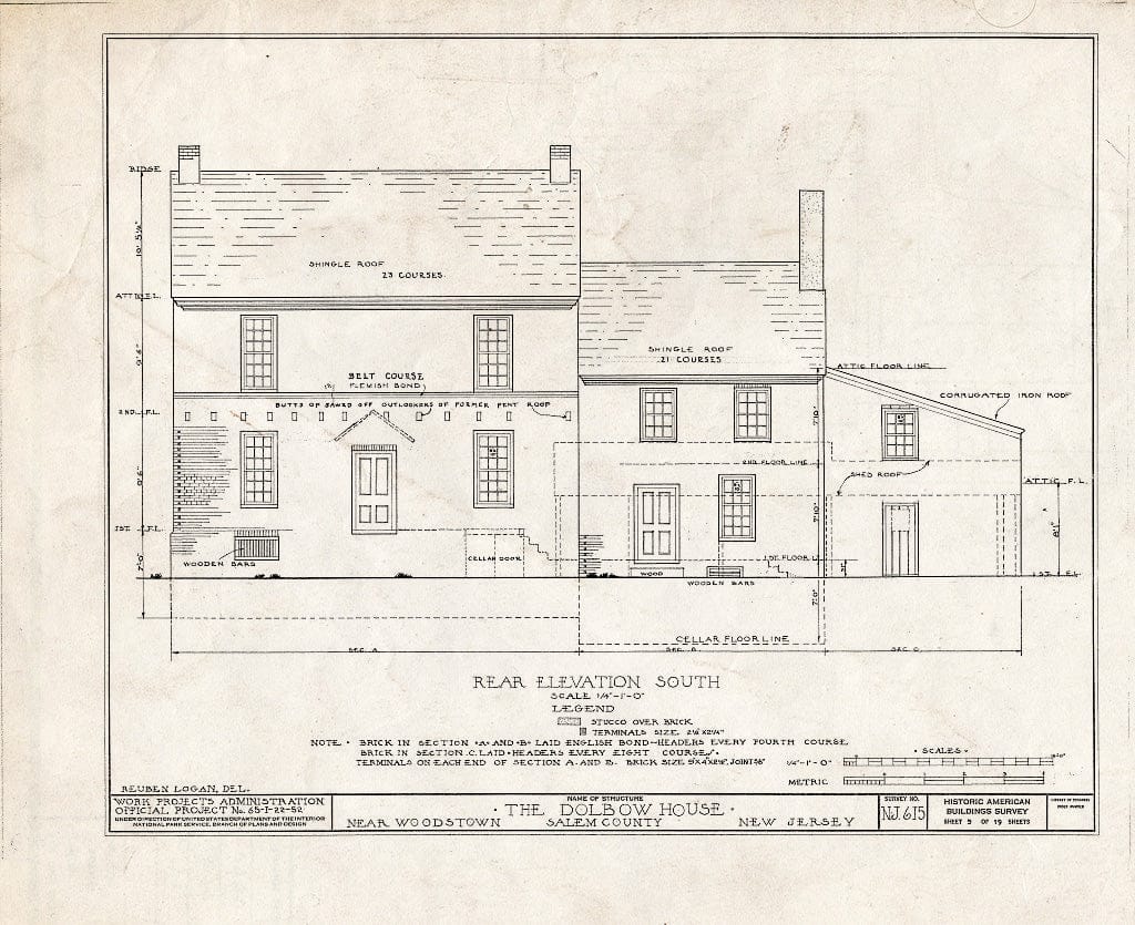 Blueprint HABS NJ,17-WOOTO.V,4- (Sheet 5 of 19) - Dolbow House, Compromise Road, Woodstown, Salem County, NJ