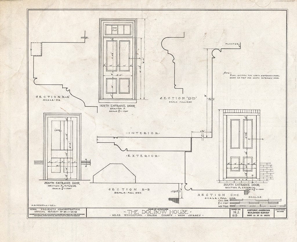 Blueprint HABS NJ,17-WOOTO.V,4- (Sheet 14 of 19) - Dolbow House, Compromise Road, Woodstown, Salem County, NJ