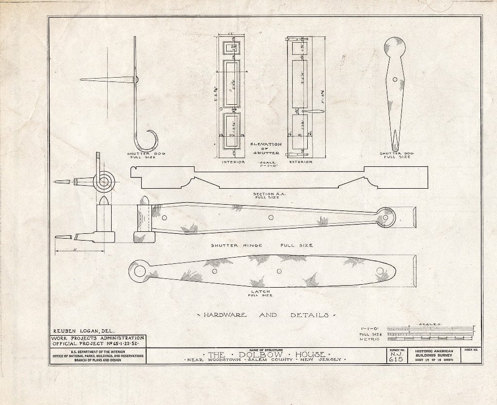 Blueprint HABS NJ,17-WOOTO.V,4- (Sheet 19 of 19) - Dolbow House, Compromise Road, Woodstown, Salem County, NJ