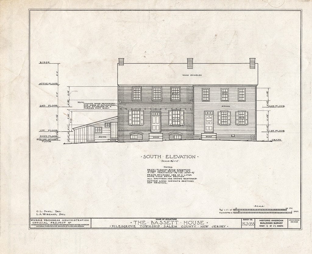 Blueprint HABS NJ,17-WOOTO.V,3- (Sheet 2 of 21) - Samuel & Anne Bassett House, Woodstown, Salem County, NJ