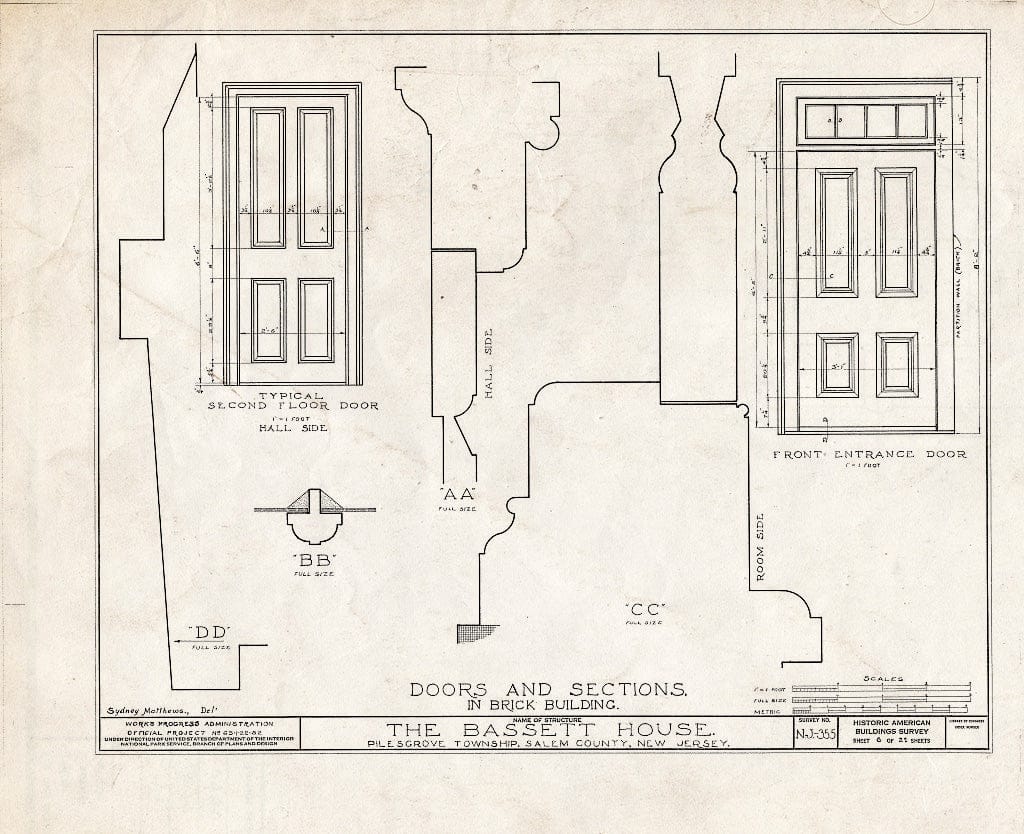 Blueprint HABS NJ,17-WOOTO.V,3- (Sheet 8 of 21) - Samuel & Anne Bassett House, Woodstown, Salem County, NJ