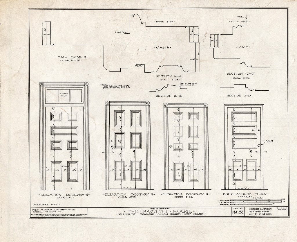 Blueprint HABS NJ,17-WOOTO.V,3- (Sheet 14 of 21) - Samuel & Anne Bassett House, Woodstown, Salem County, NJ