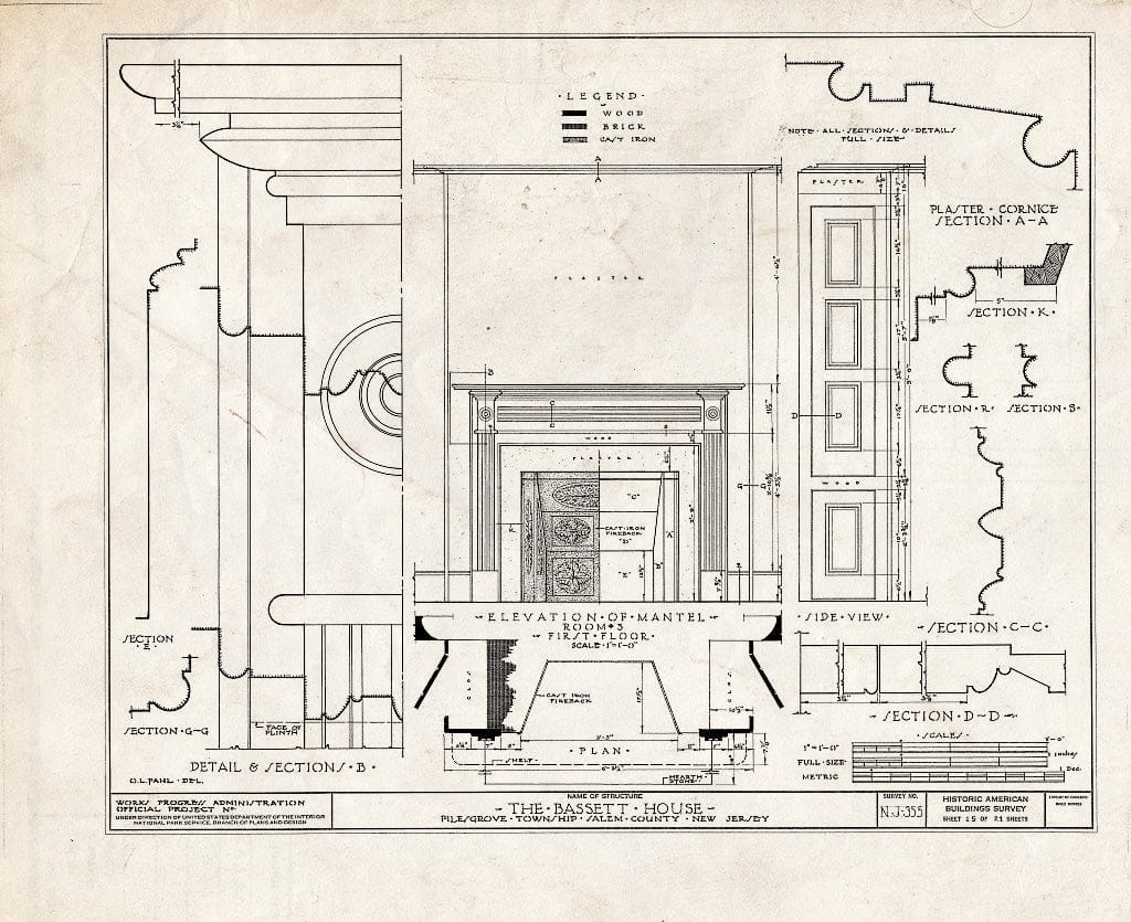 Blueprint HABS NJ,17-WOOTO.V,3- (Sheet 15 of 21) - Samuel & Anne Bassett House, Woodstown, Salem County, NJ