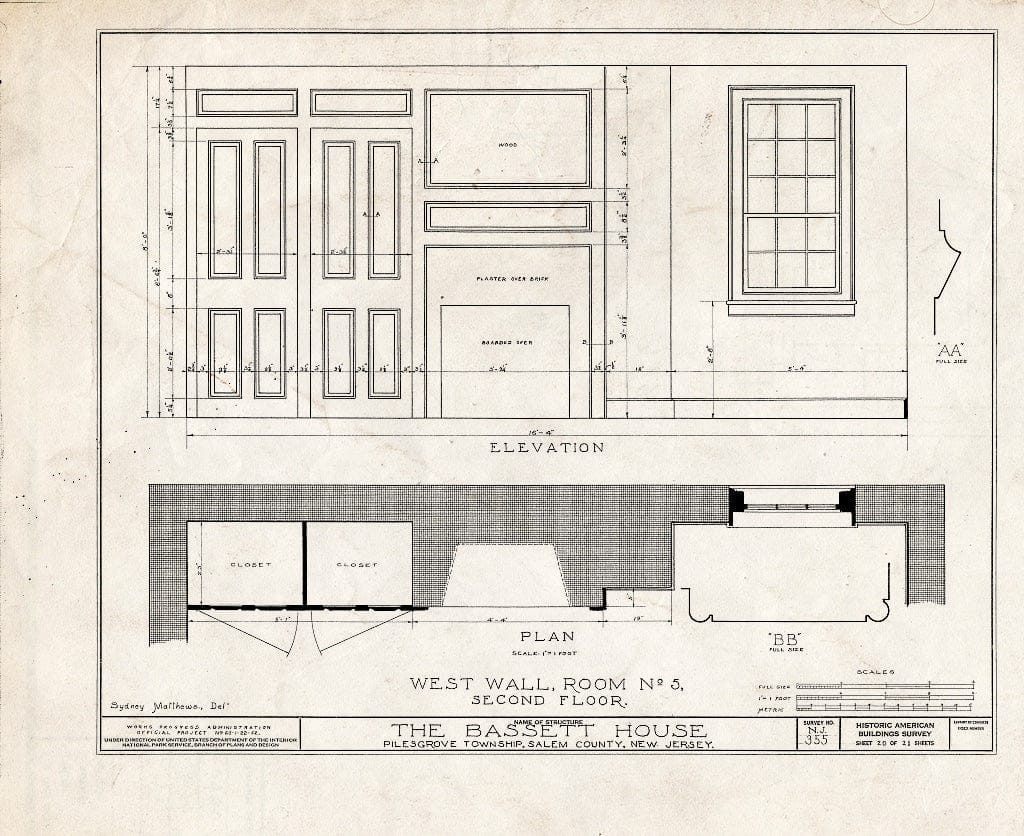 Blueprint HABS NJ,17-WOOTO.V,3- (Sheet 20 of 21) - Samuel & Anne Bassett House, Woodstown, Salem County, NJ