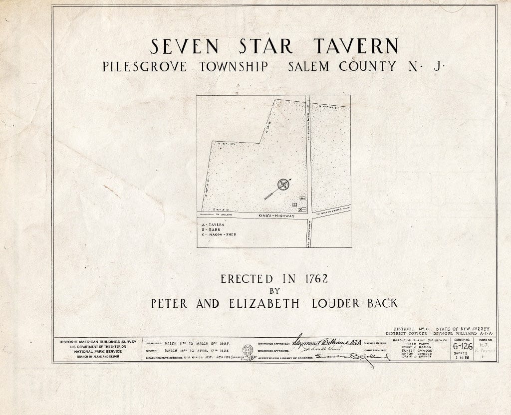 Blueprint HABS NJ,17-WOOTO.V,1- (Sheet 0 of 19) - Seven Star Tavern, Woodstown, Salem County, NJ