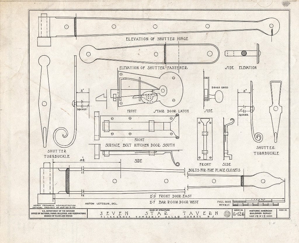Blueprint HABS NJ,17-WOOTO.V,1- (Sheet 19 of 19) - Seven Star Tavern, Woodstown, Salem County, NJ