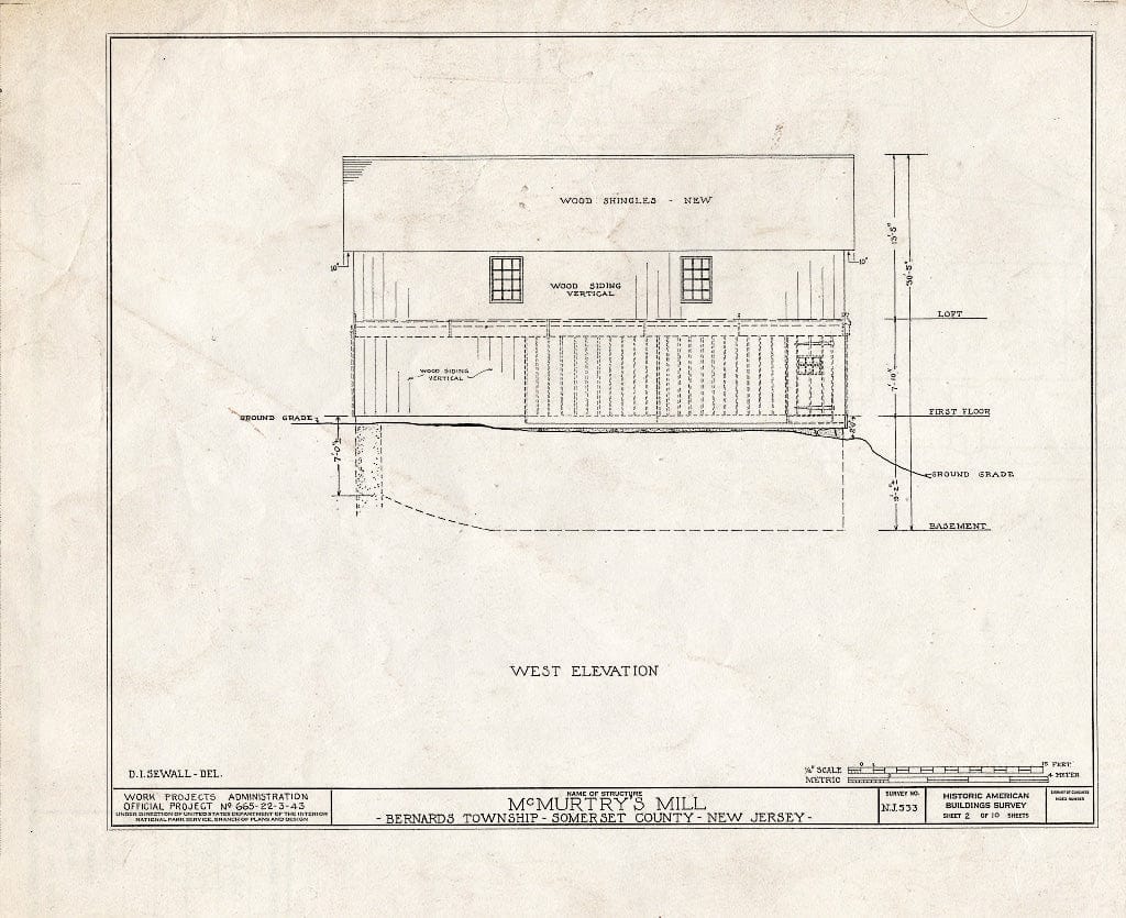 Blueprint HABS NJ,18-,2- (Sheet 2 of 10) - McMurtry's Saw Mill, Hardscrabble Road, Basking Ridge, Somerset County, NJ