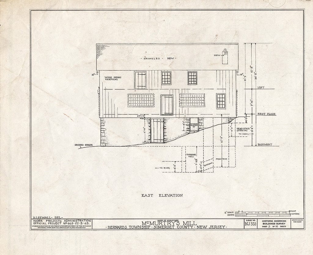 Blueprint HABS NJ,18-,2- (Sheet 3 of 10) - McMurtry's Saw Mill, Hardscrabble Road, Basking Ridge, Somerset County, NJ