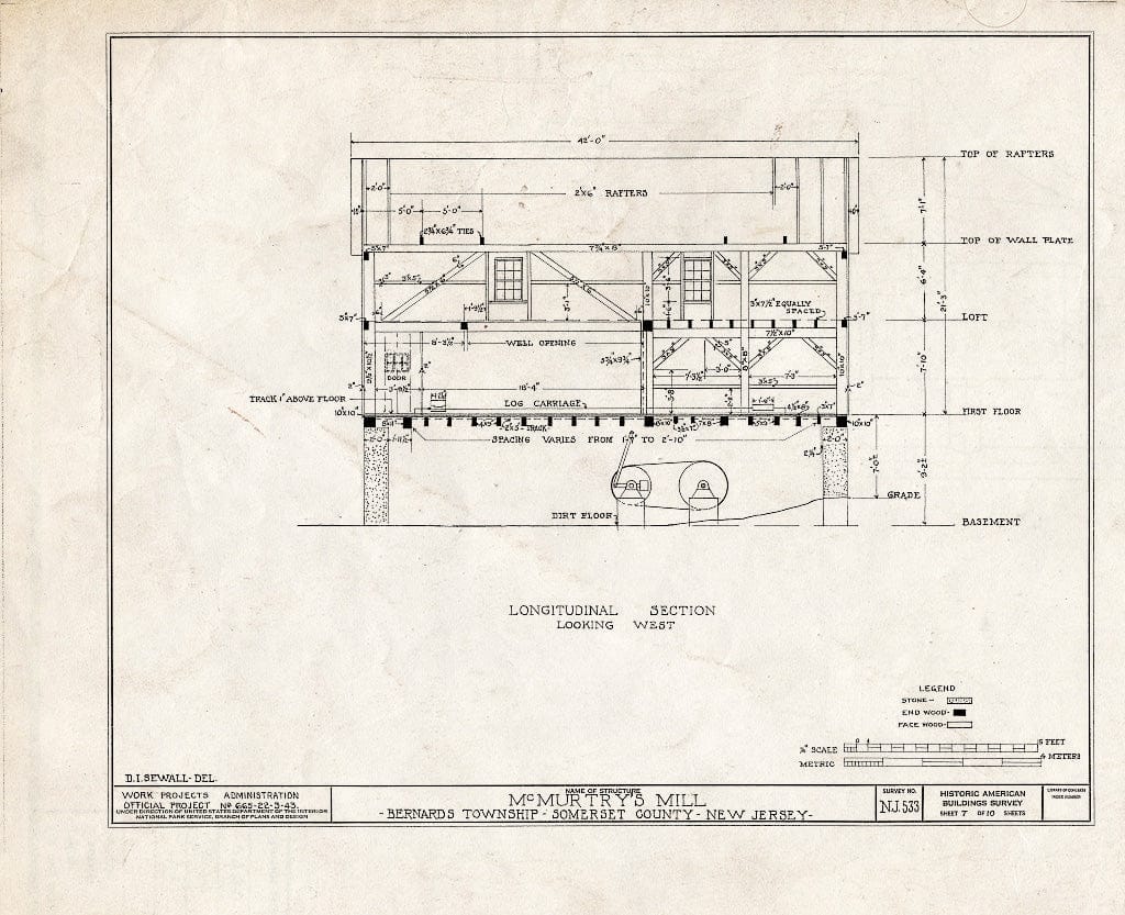 Blueprint HABS NJ,18-,2- (Sheet 7 of 10) - McMurtry's Saw Mill, Hardscrabble Road, Basking Ridge, Somerset County, NJ