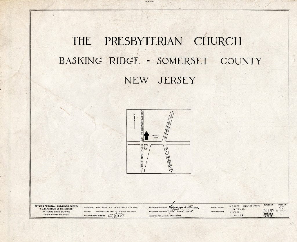 Blueprint HABS NJ,18-BASK,1- (Sheet 0 of 17) - Presbyterian Church, Finley Avenue, Basking Ridge, Somerset County, NJ