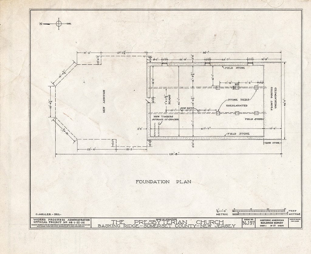 Blueprint HABS NJ,18-BASK,1- (Sheet 1 of 17) - Presbyterian Church, Finley Avenue, Basking Ridge, Somerset County, NJ