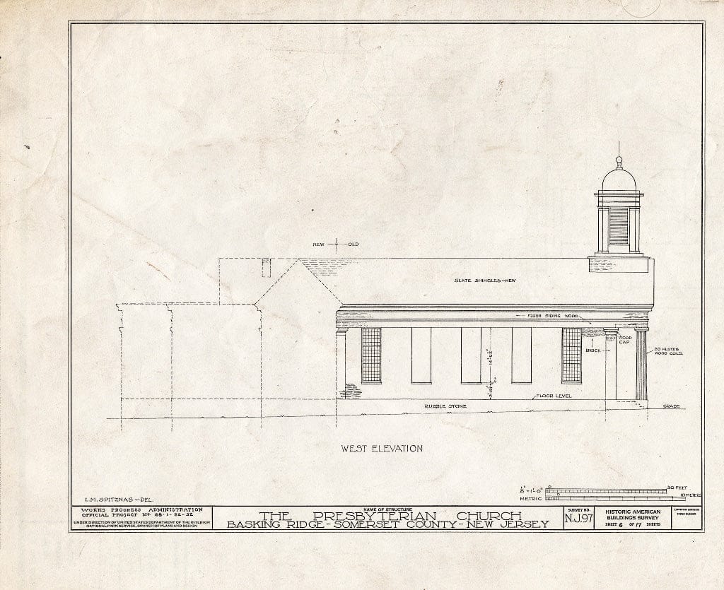 Blueprint HABS NJ,18-BASK,1- (Sheet 6 of 17) - Presbyterian Church, Finley Avenue, Basking Ridge, Somerset County, NJ