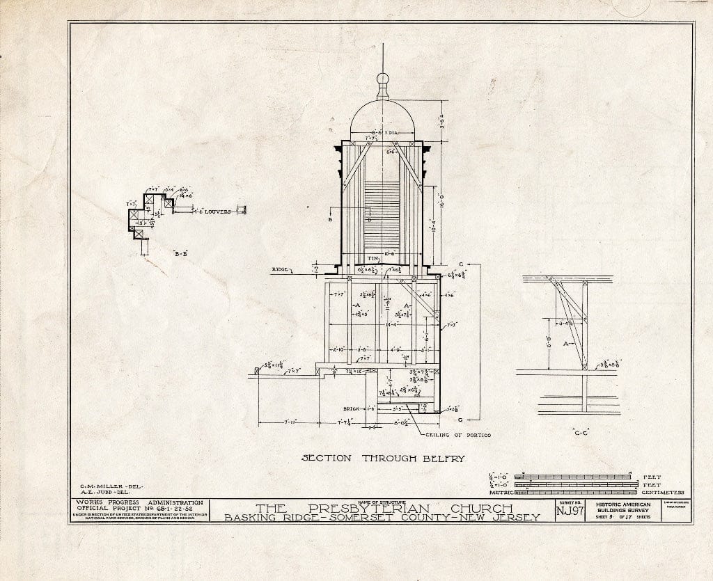 Blueprint HABS NJ,18-BASK,1- (Sheet 9 of 17) - Presbyterian Church, Finley Avenue, Basking Ridge, Somerset County, NJ