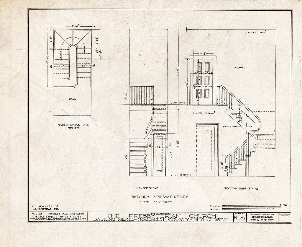 Blueprint HABS NJ,18-BASK,1- (Sheet 14 of 17) - Presbyterian Church, Finley Avenue, Basking Ridge, Somerset County, NJ