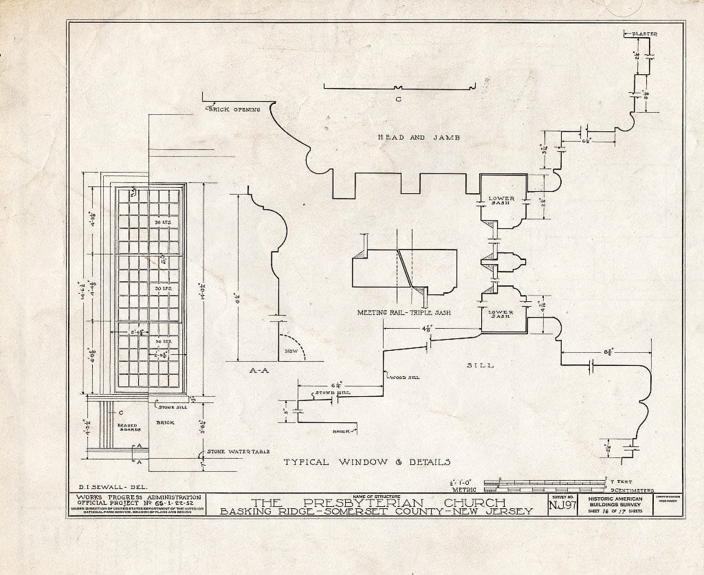 Blueprint HABS NJ,18-BASK,1- (Sheet 16 of 17) - Presbyterian Church, Finley Avenue, Basking Ridge, Somerset County, NJ