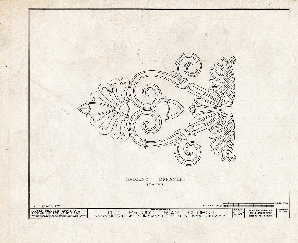 Blueprint HABS NJ,18-BASK,1- (Sheet 17 of 17) - Presbyterian Church, Finley Avenue, Basking Ridge, Somerset County, NJ