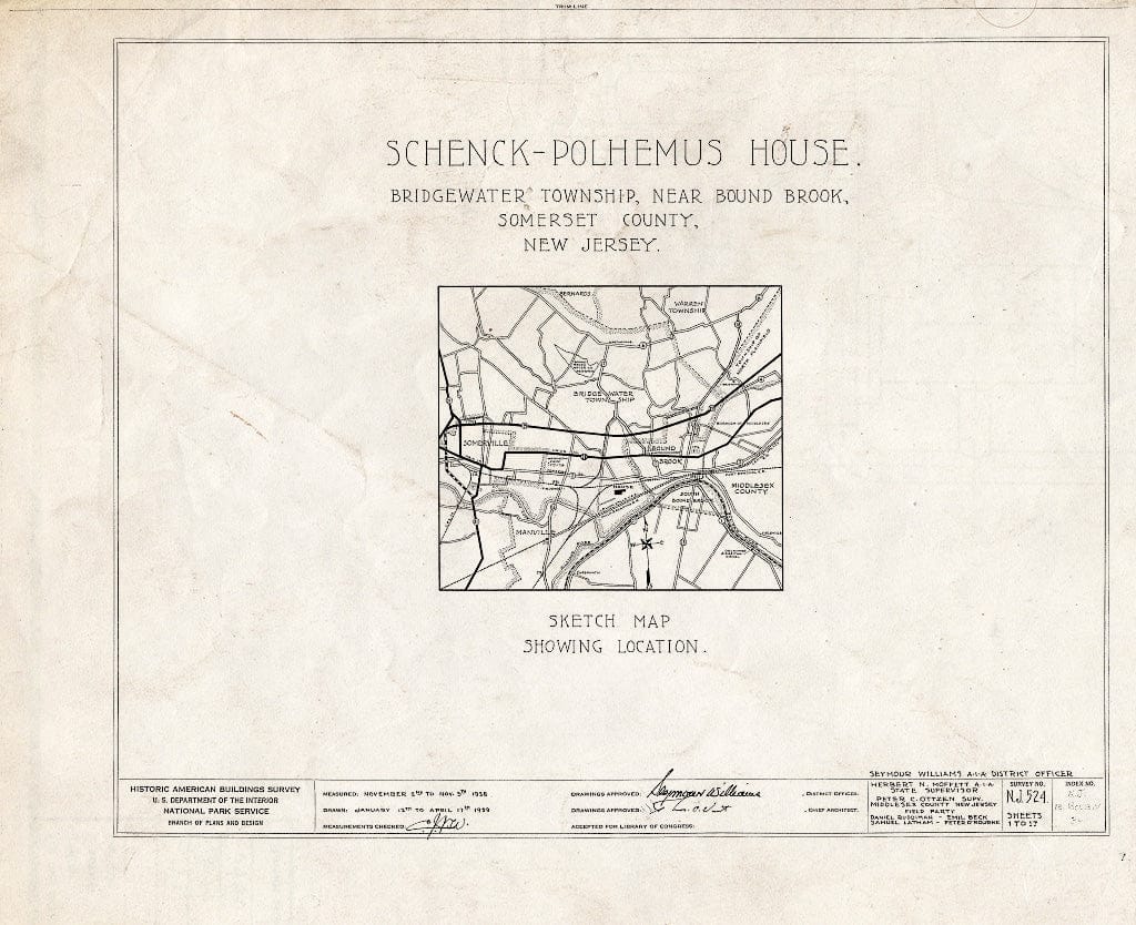 Blueprint HABS NJ,18-BOUB.V,3- (Sheet 0 of 17) - Schenck-Polhemus House, Easton Turnpike Road, Bound Brook, Somerset County, NJ