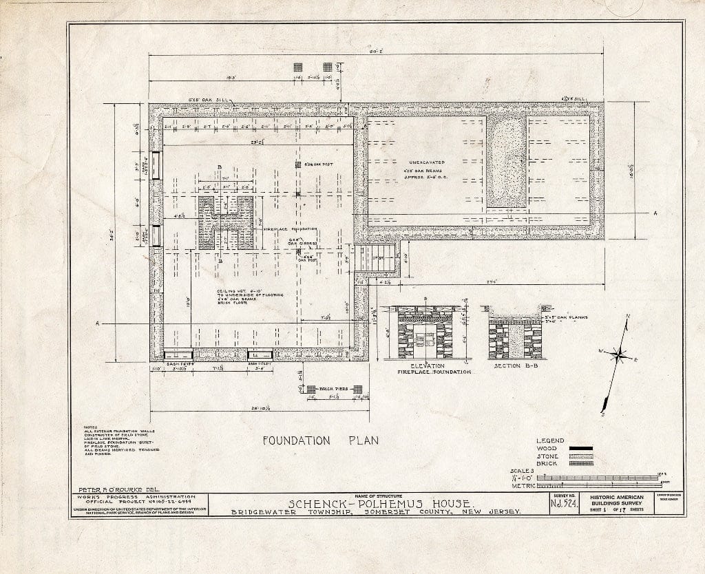 Blueprint HABS NJ,18-BOUB.V,3- (Sheet 1 of 17) - Schenck-Polhemus House, Easton Turnpike Road, Bound Brook, Somerset County, NJ