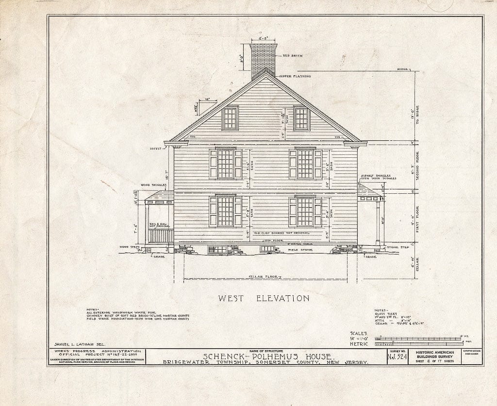 Blueprint HABS NJ,18-BOUB.V,3- (Sheet 6 of 17) - Schenck-Polhemus House, Easton Turnpike Road, Bound Brook, Somerset County, NJ