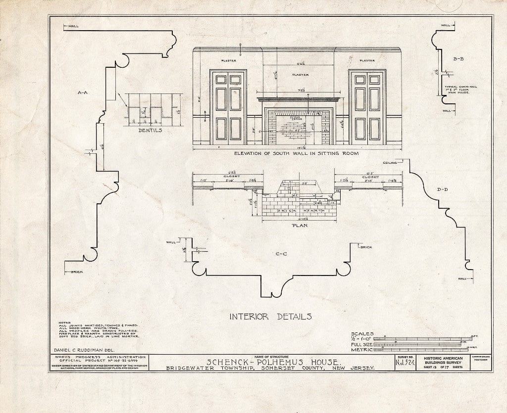 Blueprint HABS NJ,18-BOUB.V,3- (Sheet 15 of 17) - Schenck-Polhemus House, Easton Turnpike Road, Bound Brook, Somerset County, NJ