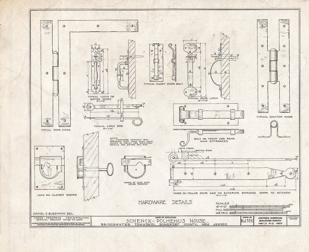Blueprint HABS NJ,18-BOUB.V,3- (Sheet 17 of 17) - Schenck-Polhemus House, Easton Turnpike Road, Bound Brook, Somerset County, NJ