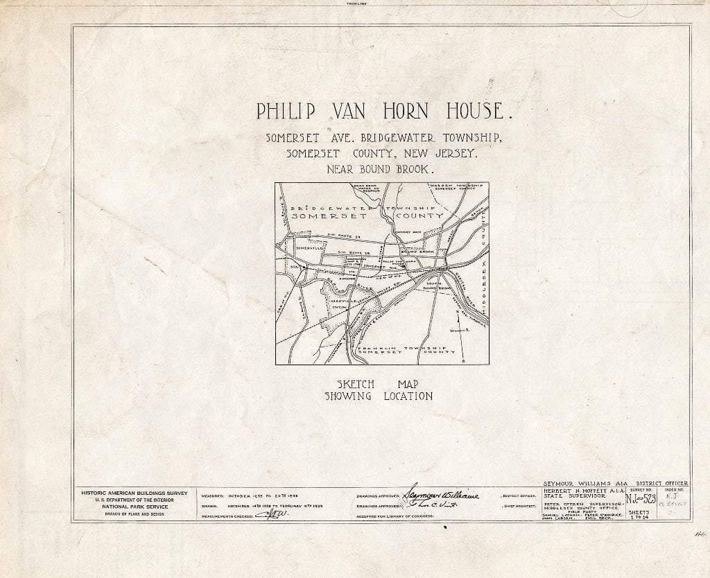 Blueprint HABS NJ,18-BOUB.V,2- (Sheet 0 of 14) - Philip Van Horn House, Somerset Avenue, Bound Brook, Somerset County, NJ