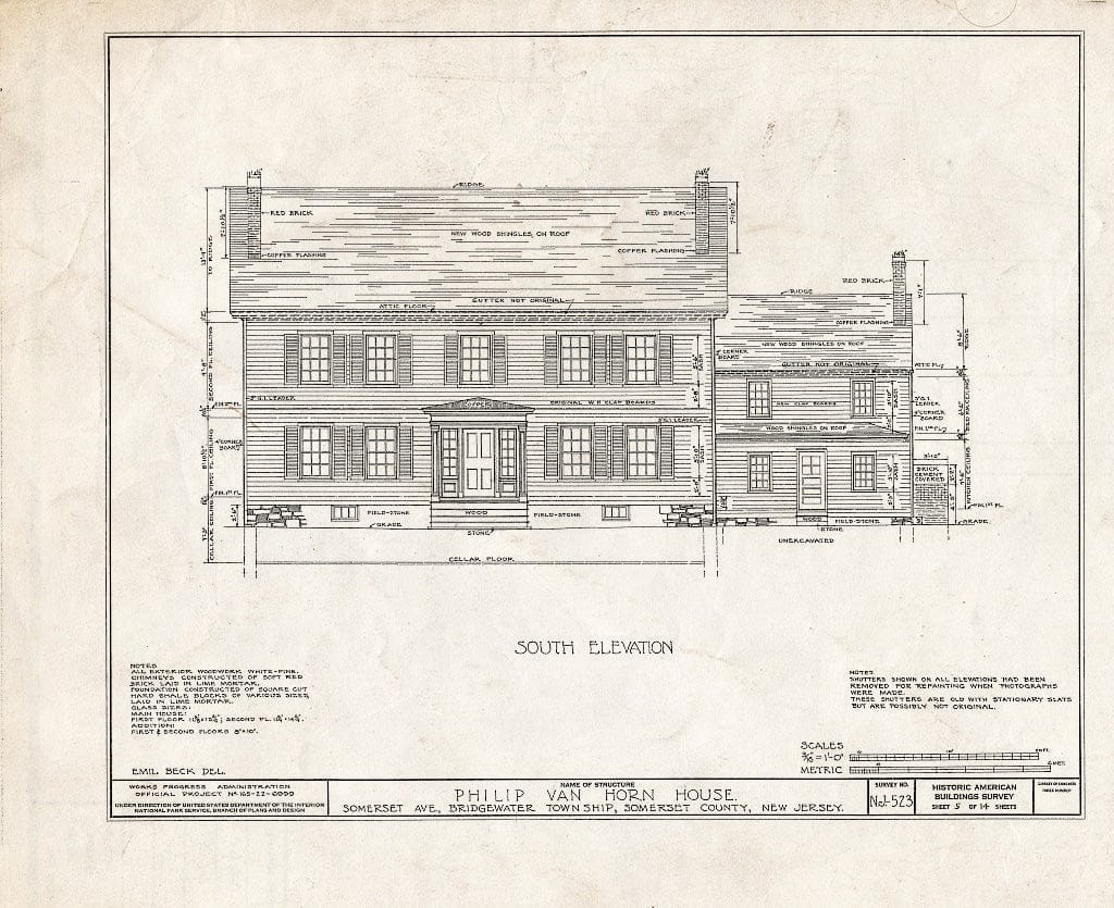 Blueprint HABS NJ,18-BOUB.V,2- (Sheet 5 of 14) - Philip Van Horn House, Somerset Avenue, Bound Brook, Somerset County, NJ