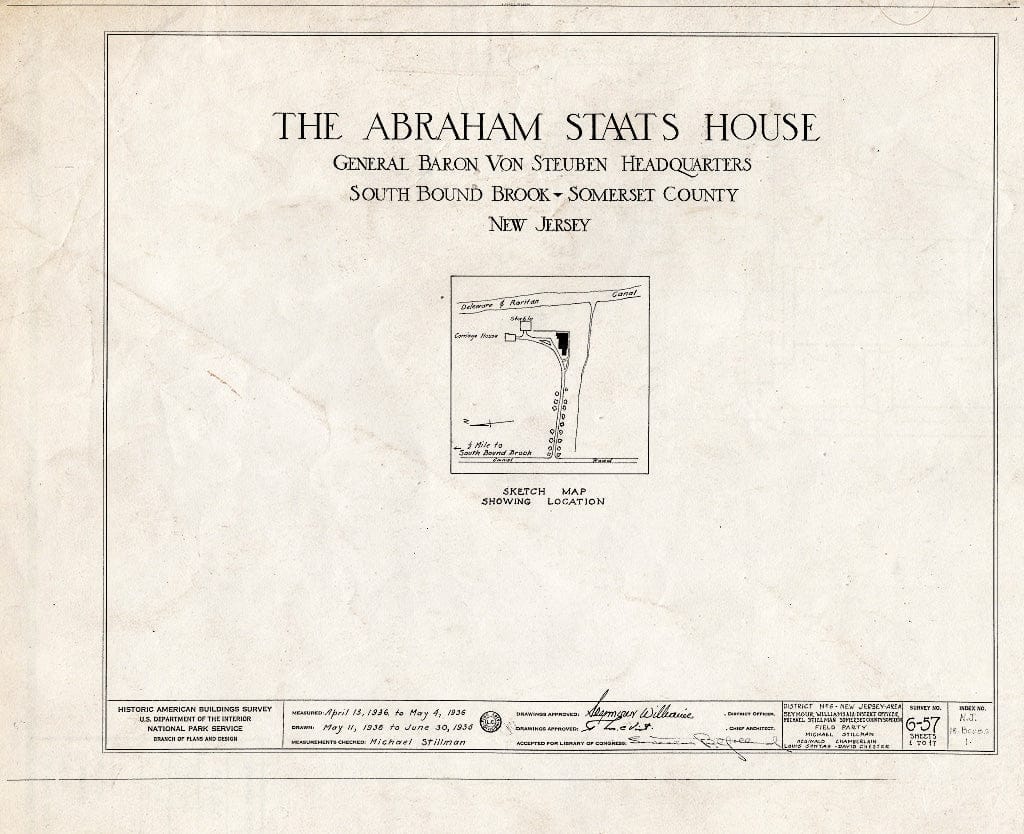 Blueprint HABS NJ,18-BOUBS,1- (Sheet 0 of 17) - Abraham Staats House, Canal Road (165 Main Street), South Bound Brook, Somerset County, NJ