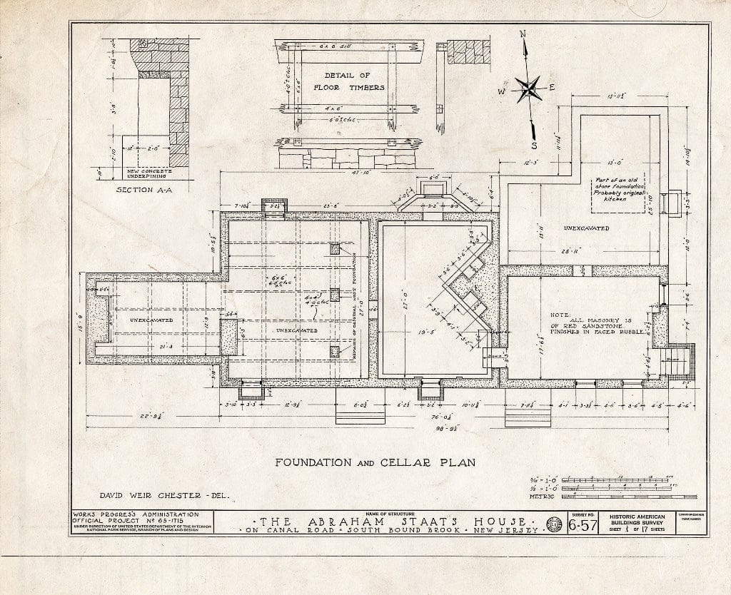 Blueprint HABS NJ,18-BOUBS,1- (Sheet 1 of 17) - Abraham Staats House, Canal Road (165 Main Street), South Bound Brook, Somerset County, NJ