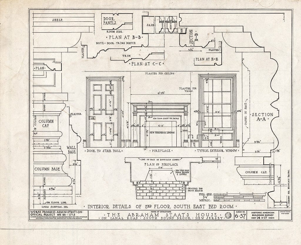Blueprint HABS NJ,18-BOUBS,1- (Sheet 14 of 17) - Abraham Staats House, Canal Road (165 Main Street), South Bound Brook, Somerset County, NJ
