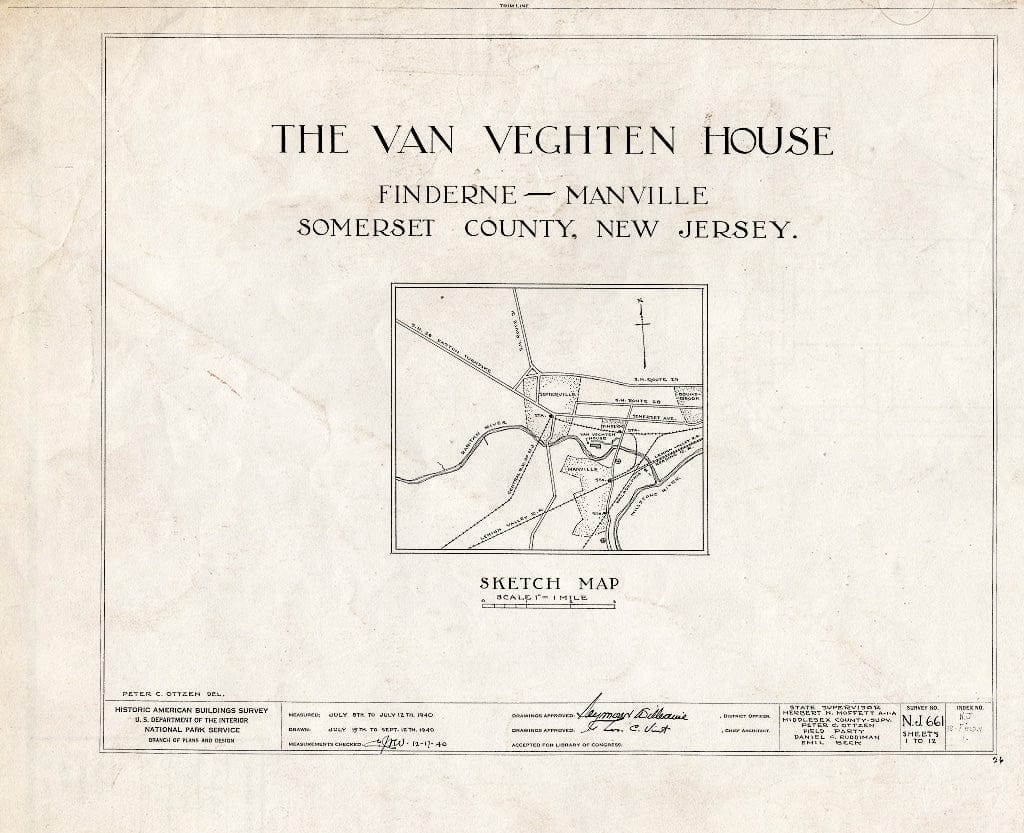 Blueprint HABS NJ,18-FIND.V,1- (Sheet 0 of 12) - Van Veghten House, Finderne, Somerset County, NJ