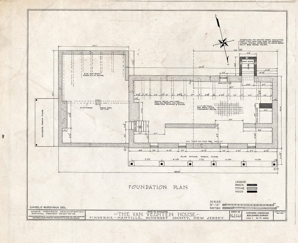 Blueprint HABS NJ,18-FIND.V,1- (Sheet 1 of 12) - Van Veghten House, Finderne, Somerset County, NJ