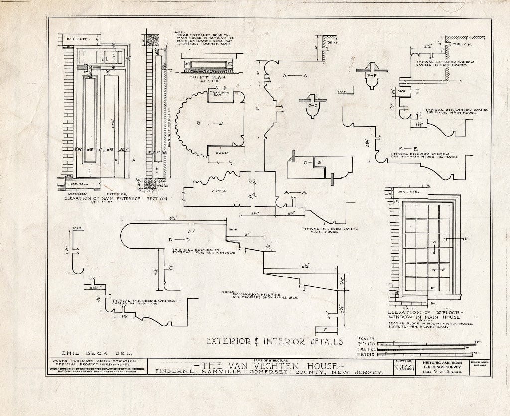 Blueprint HABS NJ,18-FIND.V,1- (Sheet 9 of 12) - Van Veghten House, Finderne, Somerset County, NJ