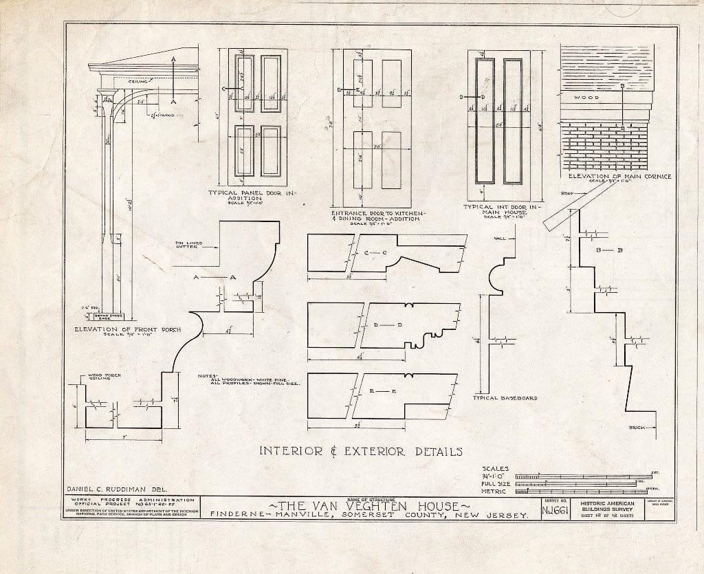 Blueprint HABS NJ,18-FIND.V,1- (Sheet 12 of 12) - Van Veghten House, Finderne, Somerset County, NJ