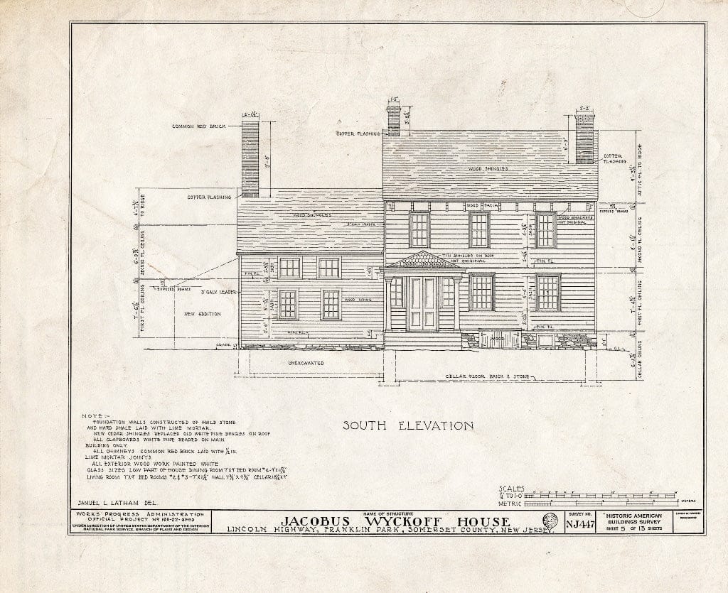 Blueprint HABS NJ,18-,1- (Sheet 5 of 13) - Jacobus Wyckoff House, Lincoln Highway (Countyline Road), Somerset, Somerset County, NJ