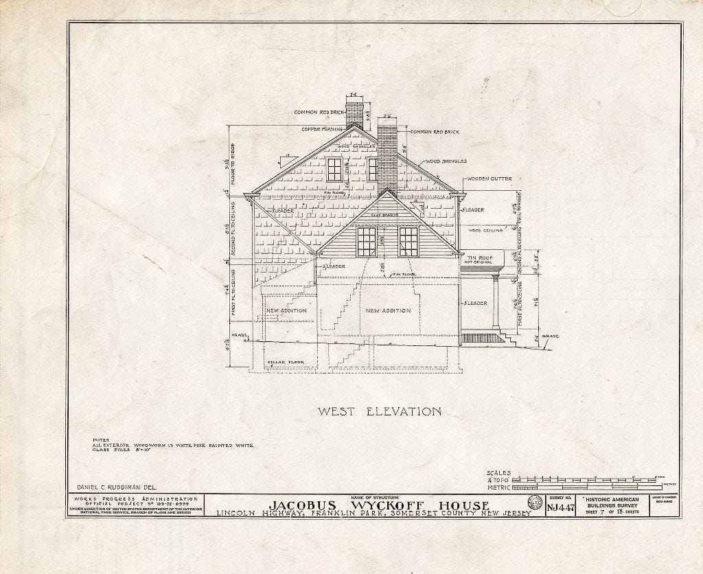 Blueprint HABS NJ,18-,1- (Sheet 7 of 13) - Jacobus Wyckoff House, Lincoln Highway (Countyline Road), Somerset, Somerset County, NJ