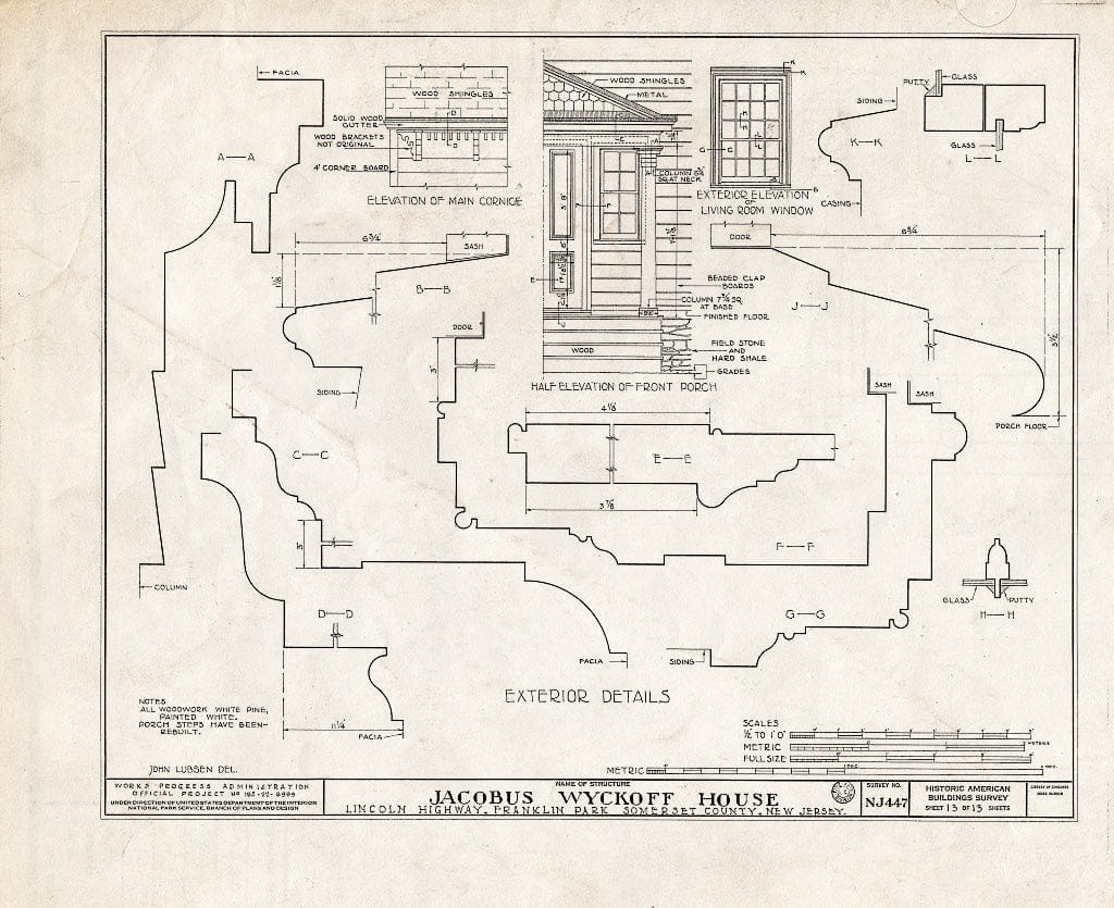 Blueprint HABS NJ,18-,1- (Sheet 13 of 13) - Jacobus Wyckoff House, Lincoln Highway (Countyline Road), Somerset, Somerset County, NJ