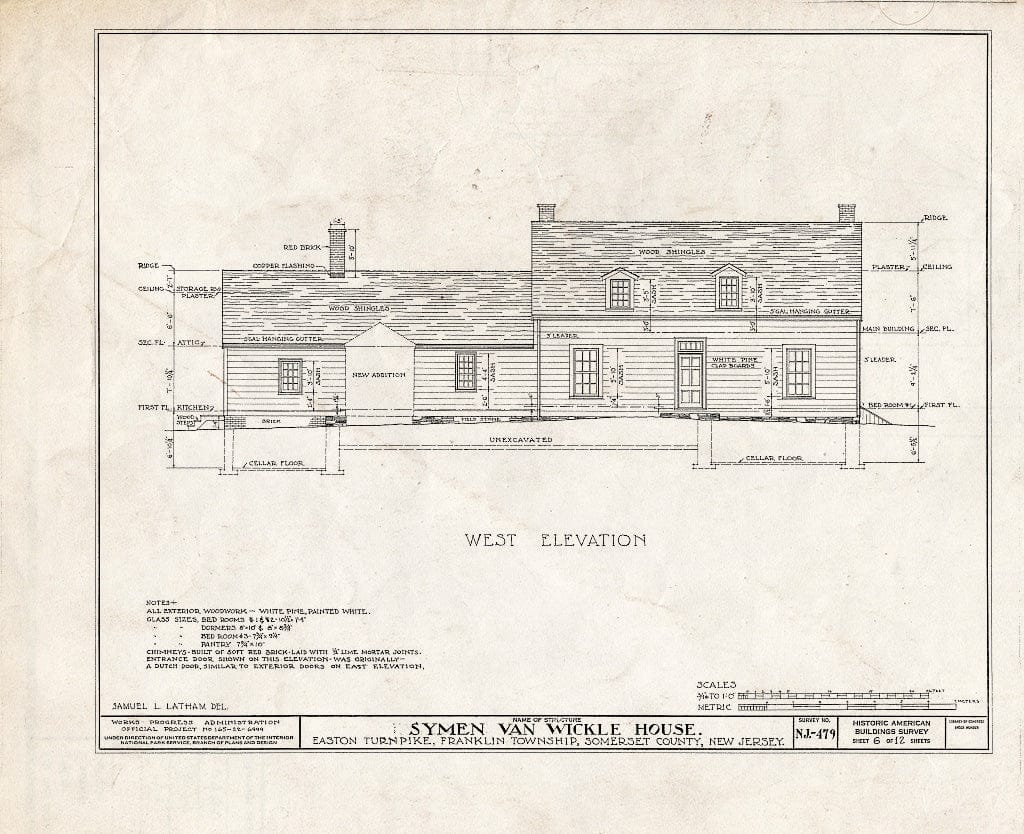 Blueprint HABS NJ,18-BOUB.V,1- (Sheet 6 of 12) - Symen Van Wickle House, Easton Turnpike, New Brunswick, Middlesex County, NJ