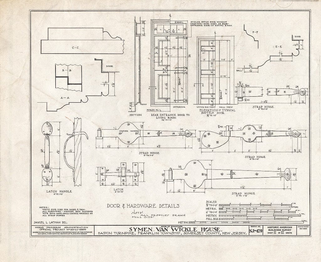 Blueprint HABS NJ,18-BOUB.V,1- (Sheet 12 of 12) - Symen Van Wickle House, Easton Turnpike, New Brunswick, Middlesex County, NJ