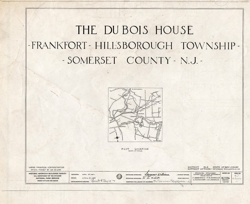 Blueprint HABS NJ,18-FRAFO,1- (Sheet 0 of 10) - Abraham Du Bois House, Frankfort, Somerset County, NJ