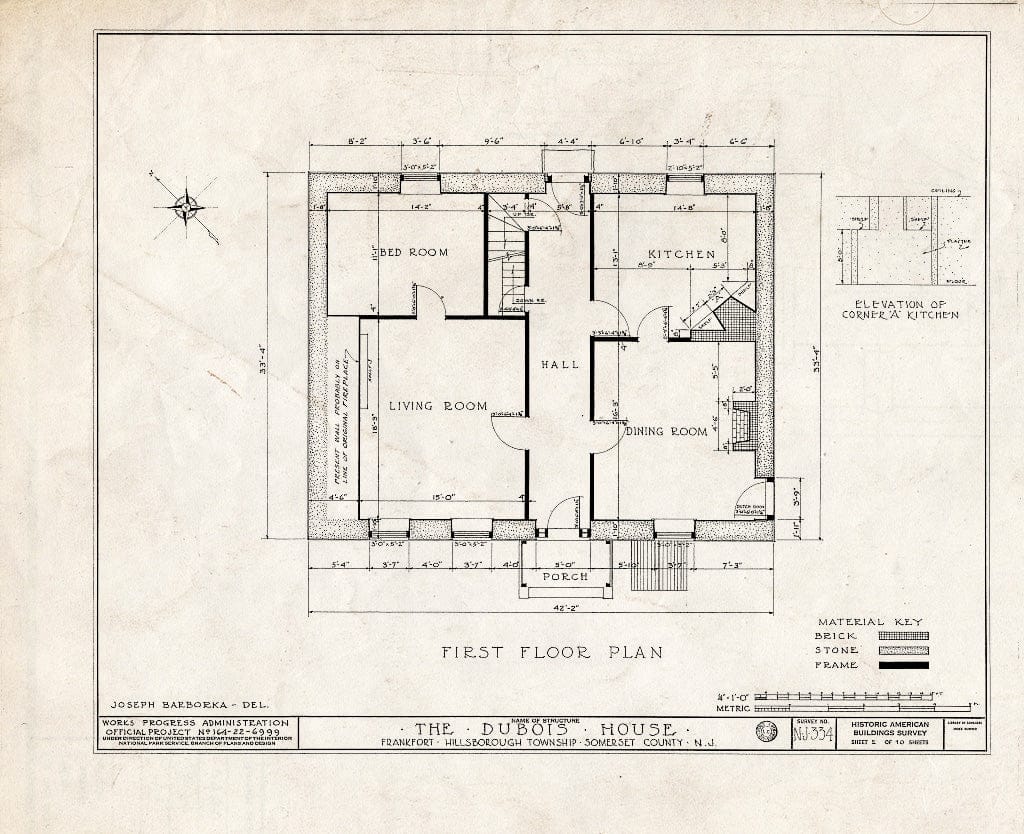 Blueprint HABS NJ,18-FRAFO,1- (Sheet 2 of 10) - Abraham Du Bois House, Frankfort, Somerset County, NJ