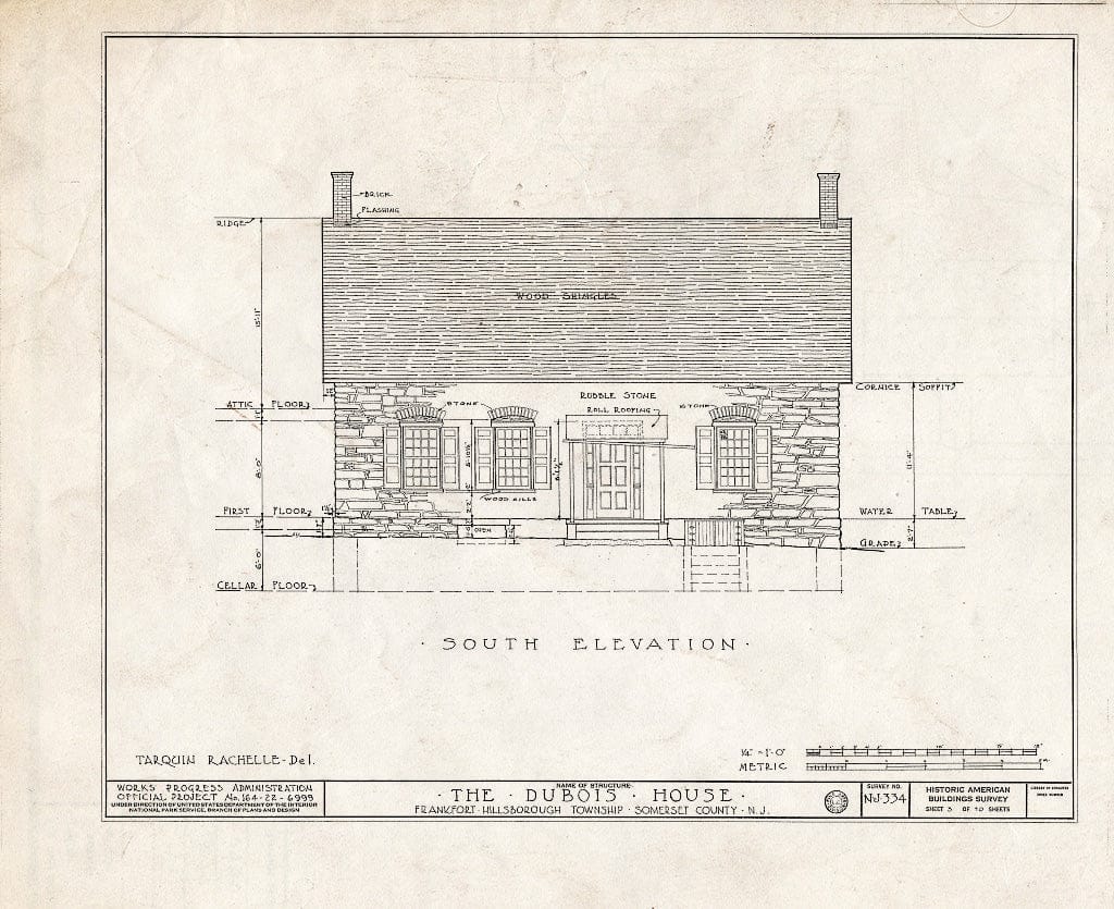Blueprint HABS NJ,18-FRAFO,1- (Sheet 3 of 10) - Abraham Du Bois House, Frankfort, Somerset County, NJ