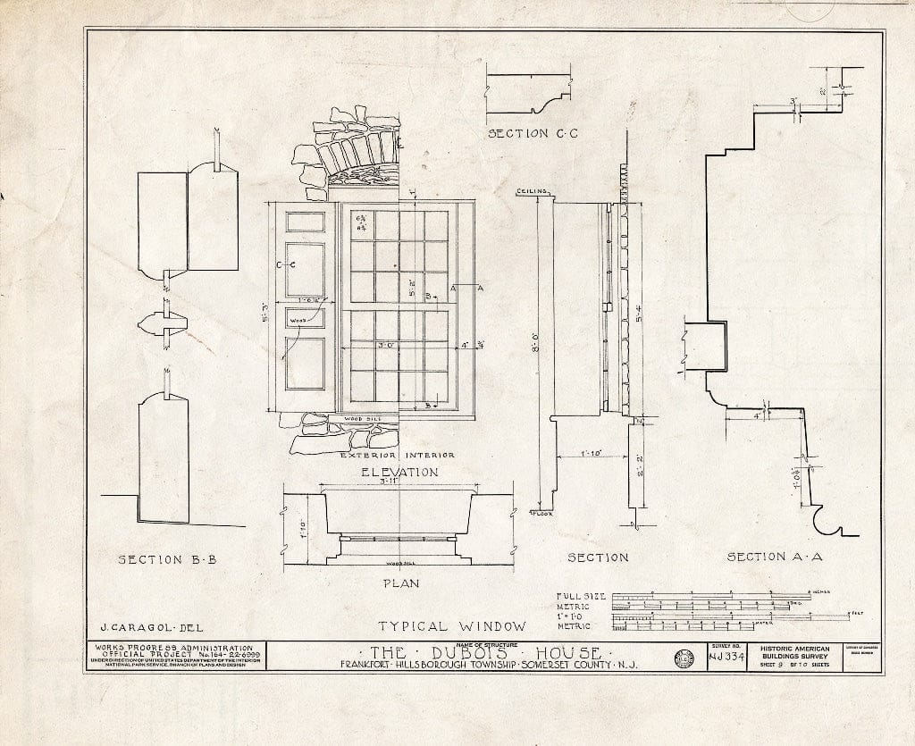 Blueprint HABS NJ,18-FRAFO,1- (Sheet 9 of 10) - Abraham Du Bois House, Frankfort, Somerset County, NJ