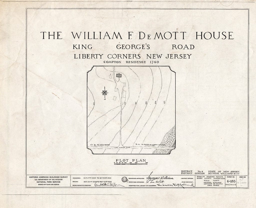 Blueprint HABS NJ,18-LIBCO,1- (Sheet 0 of 12) - William F. De Mott House, Valley Road, Liberty Corner, Somerset County, NJ
