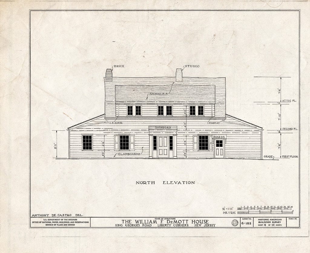 Blueprint HABS NJ,18-LIBCO,1- (Sheet 4 of 12) - William F. De Mott House, Valley Road, Liberty Corner, Somerset County, NJ